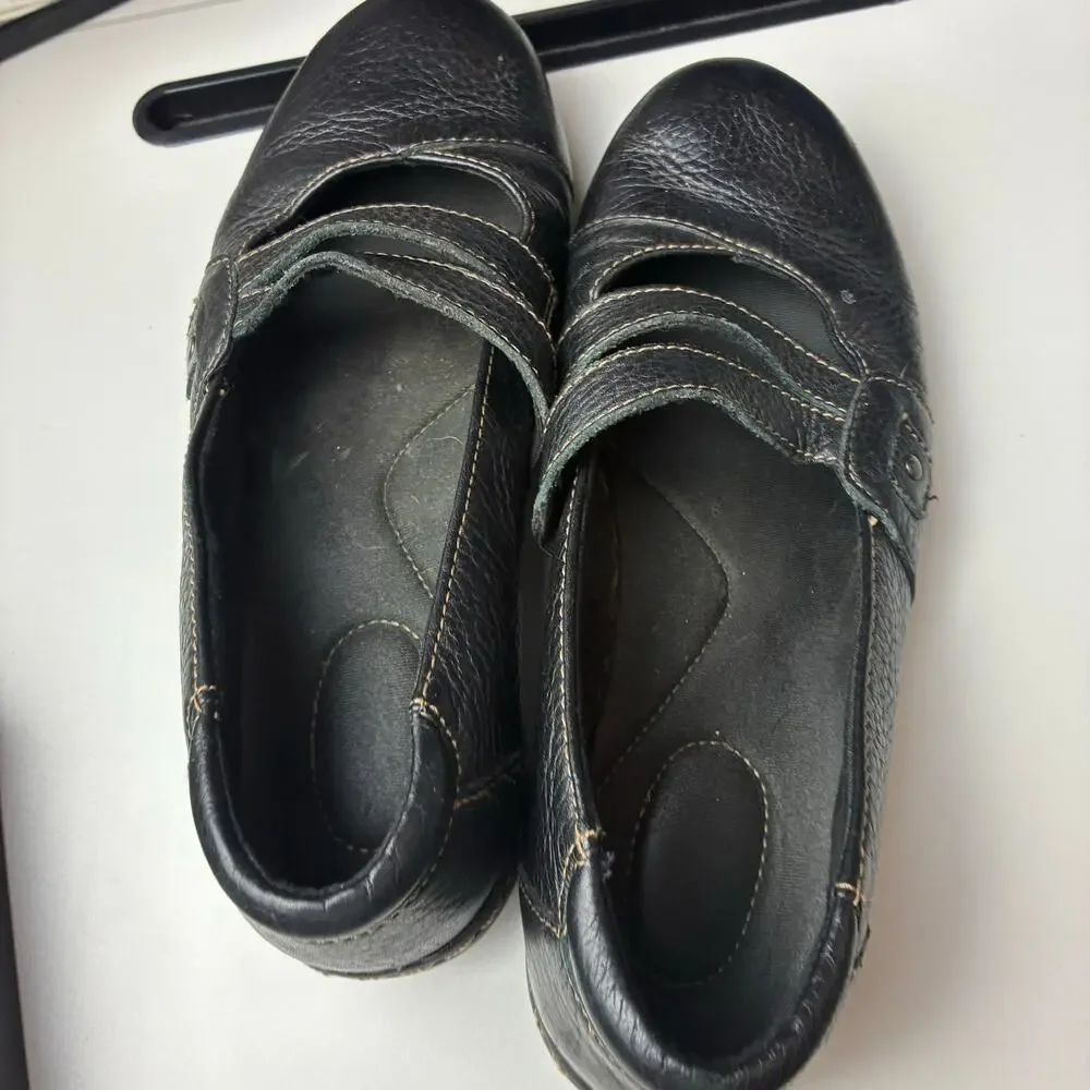 Clarks Ashland Twist Bendables Black Leather Mary Jane Loafers Women 7.5 Comfort